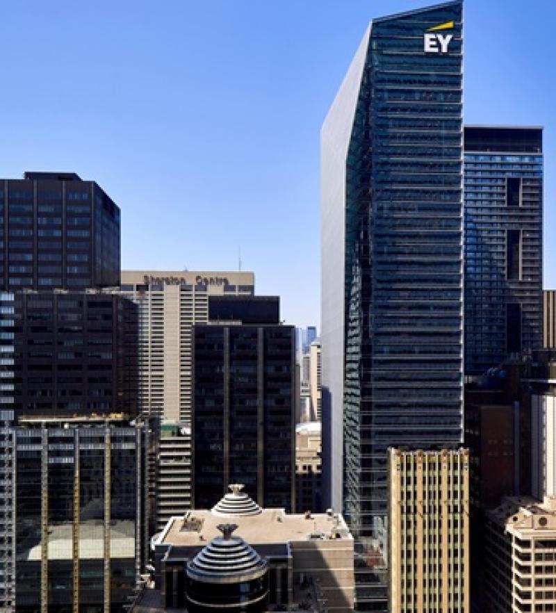 The EY Tower in Toronto is retaining its largest tenant, as EY renews its lease and expands its footprint in the downtown office building. (Courtesy Oxford Properties)