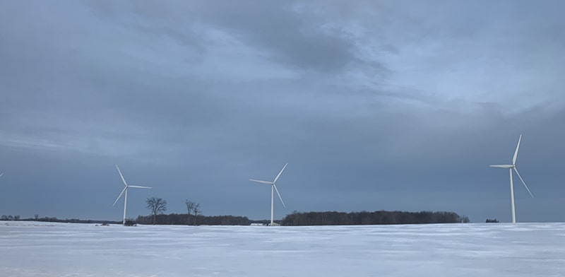 Wind turbines near Highway 124 in Melancthon Ontario