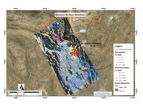 Figure 1: Combined Surface Geochem Map of the Belmont Prospect