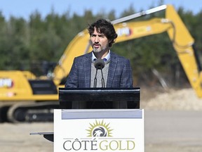 Canadian Prime Minister Justin Trudeau attends a ground-breaking event at the Iamgold Cote Gold mining site in Gogama, Ont. in September, 2020.